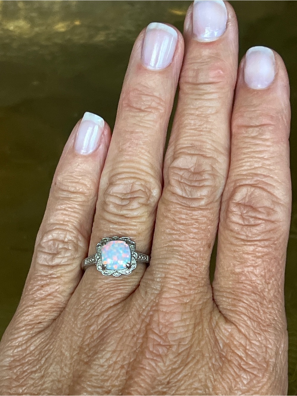 Vintage Pink Opal Halo Ring in 925 Sterling Silver